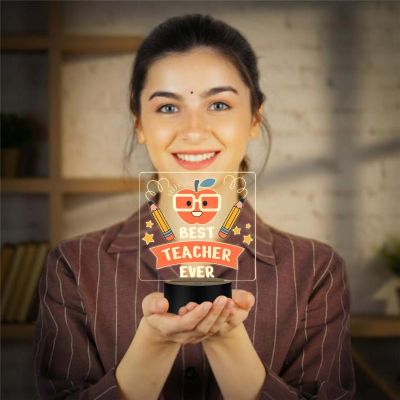 Best Teacher Ever Acrylic LED Lamp with UV Print – Warm White Desk Light Teacher Appreciation Gift